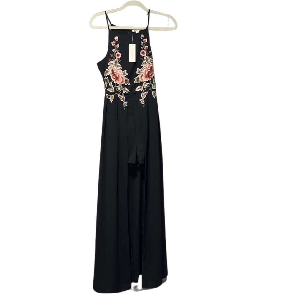 Francesca’s black floral romper maxi dress‎ size small NWT